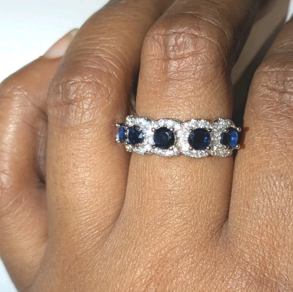 3.5ct Lab-Created Blue Sapphire Band Half Eternity Halo 14k White Gold Plated